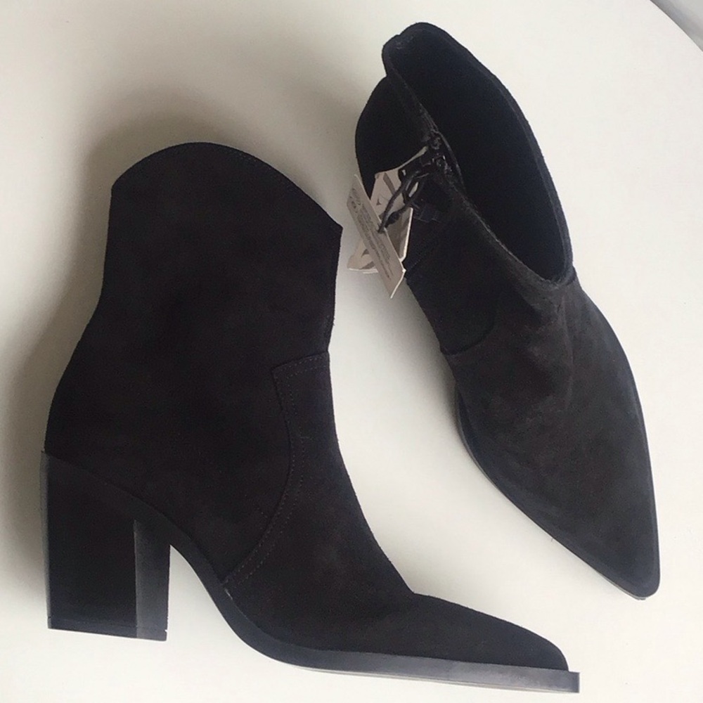 Zara leather western Black Suede heeled Ankle Boots - Picture 16 of 16